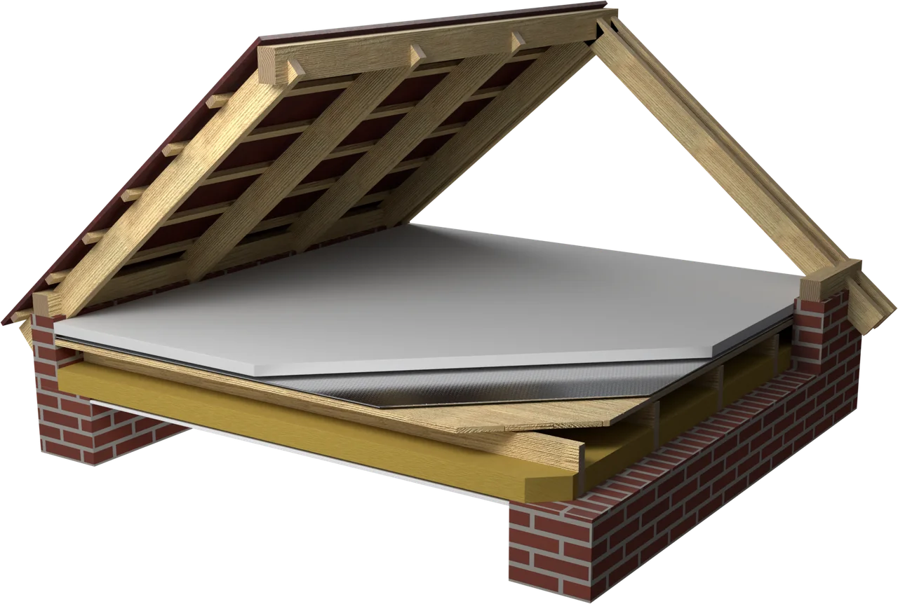 Rendu 3D : le plancher en bois des combles perdus, sans plancher praticable