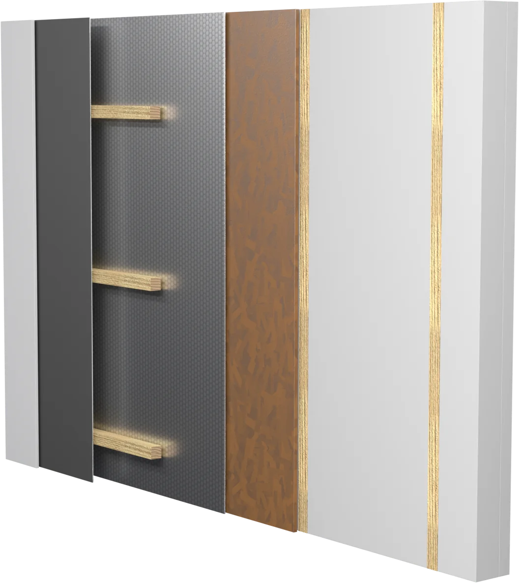 Rendu 3D : le mur par l'intérieur, avec OSB
