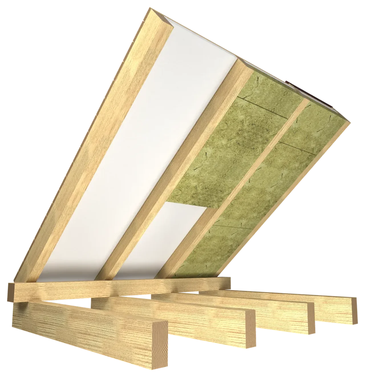 3D rendering: Wolle P800 between the rafters, beneath the roof boarding