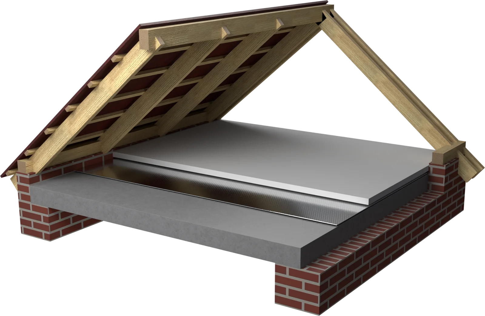 Rendering of the application: Insulating the concrete slab in the attic, without walkable boarding