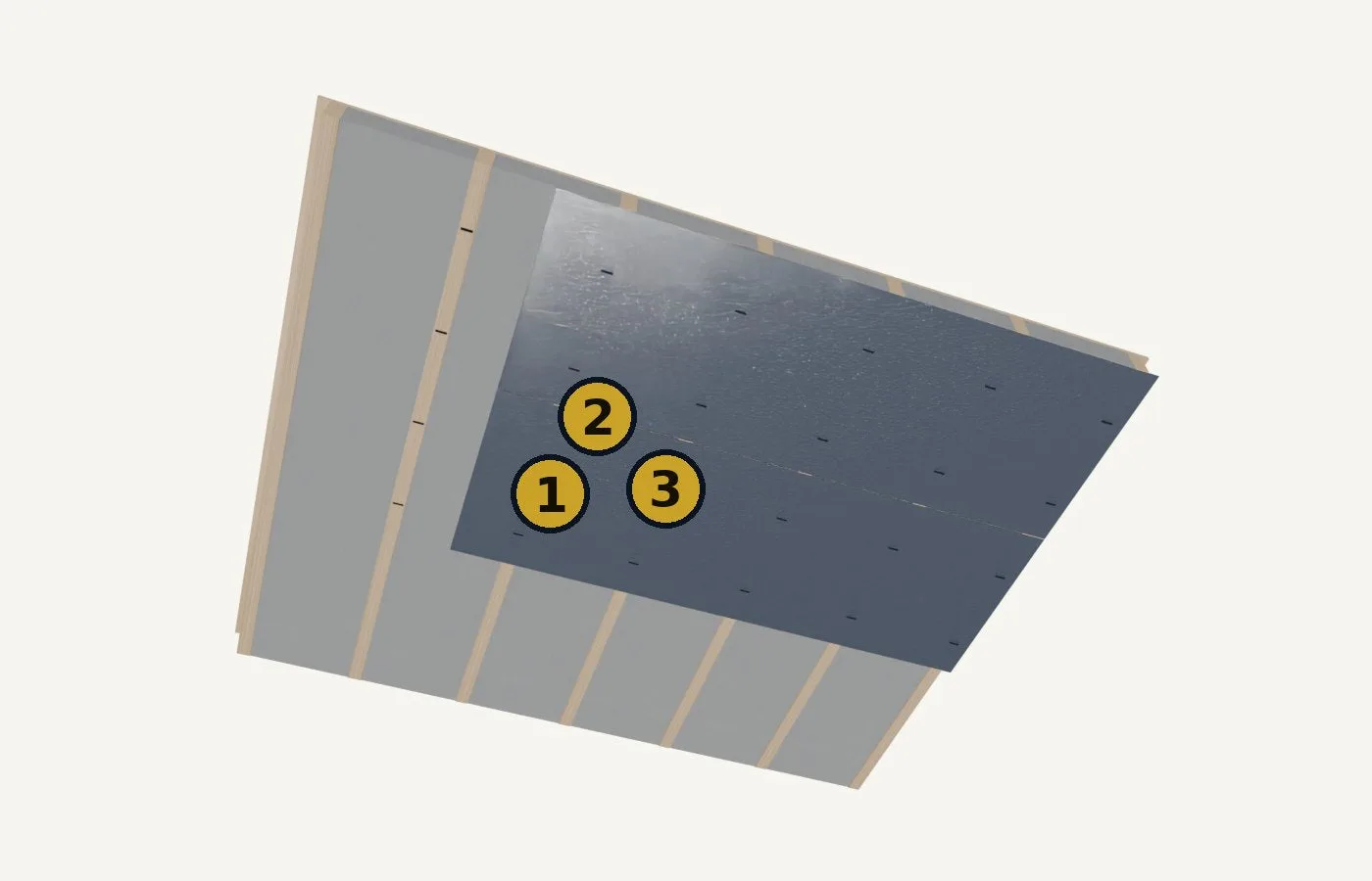 Installation, step 2: Reflectiva Gold, beneath the rafters